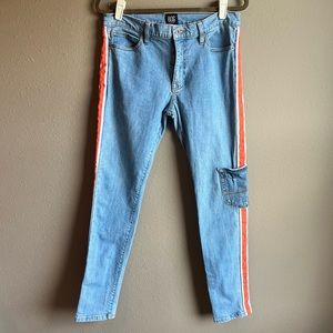 BDG Skinny Stretch Orange Stripe Blue Jeans